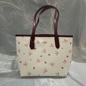 Coach White Mini Tote With Pink Bow